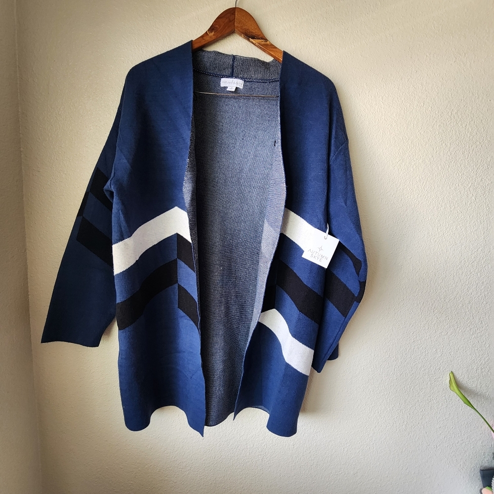 Autumn Skye blue black and white knit cardigan sweater Sz Medium